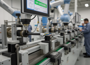 CASMO Cable J1939/15 CAN bus cable running on automated ultrasonic harness stripping line with 100% success rate - demonstrates superior round cross-section geometry and automation-friendly construction eliminating jacket tearing and insulation nicking issues that plague low-cost competitors